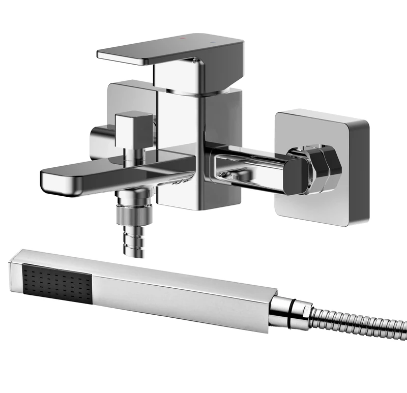 nuie WIN316 Windon | Modern Bathroom Wall Mount Bath Filler Tap with Lever Handles and Shower Kit, 105mm, Chrome