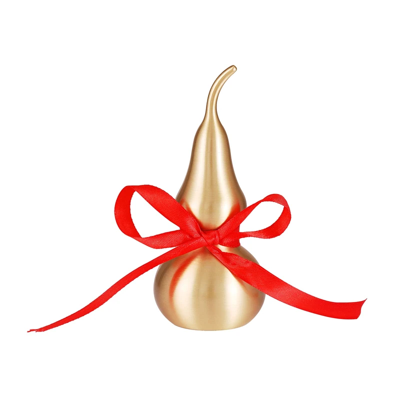 PAKUNDAS Feng Shui Decor - Brass Wu Lou Gourd with Red Luck Strip for Ideal Home Decoration,Table,Bookshelf,5inch Tall,Full Brass,Fortune Protection,Hu Lu Bring Good Luck,Healthy,Wealth,Success - Image 1