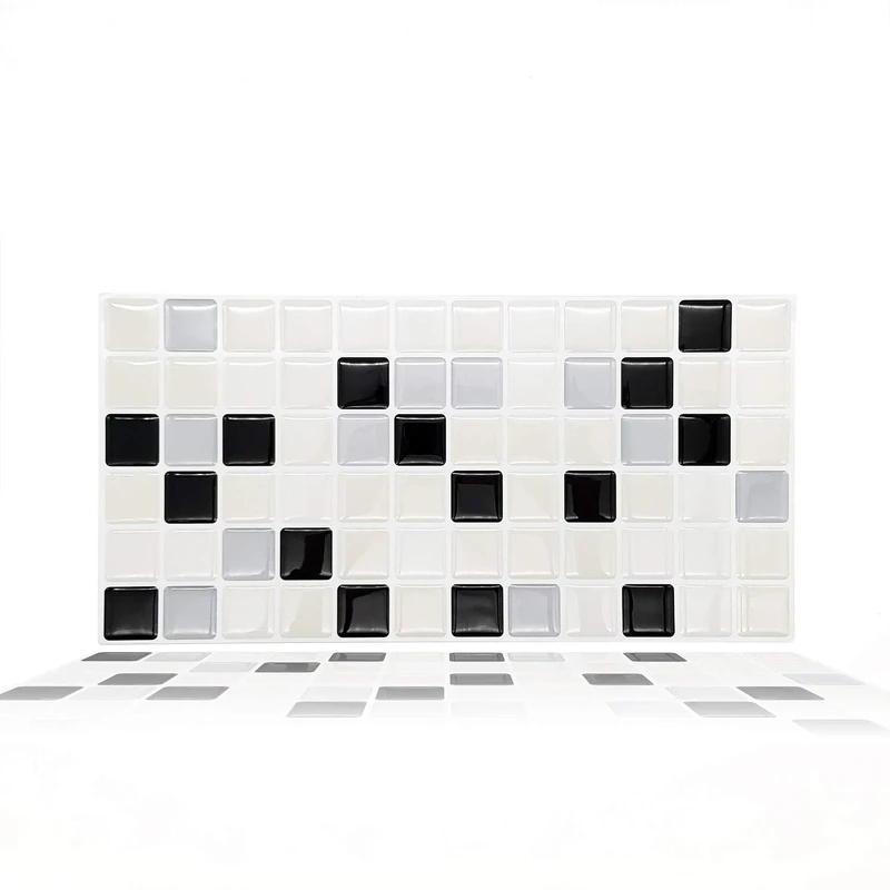 WALPLUS 24 Sheets 30x15cm Classic Black and White Mosaic Glossy 3D Tile Stickers 30x15cm Wall Splashbacks Vinyl Stick on Tiles Backsplash Peel and Stick Bathroom Kitchen Decor Tile Paint