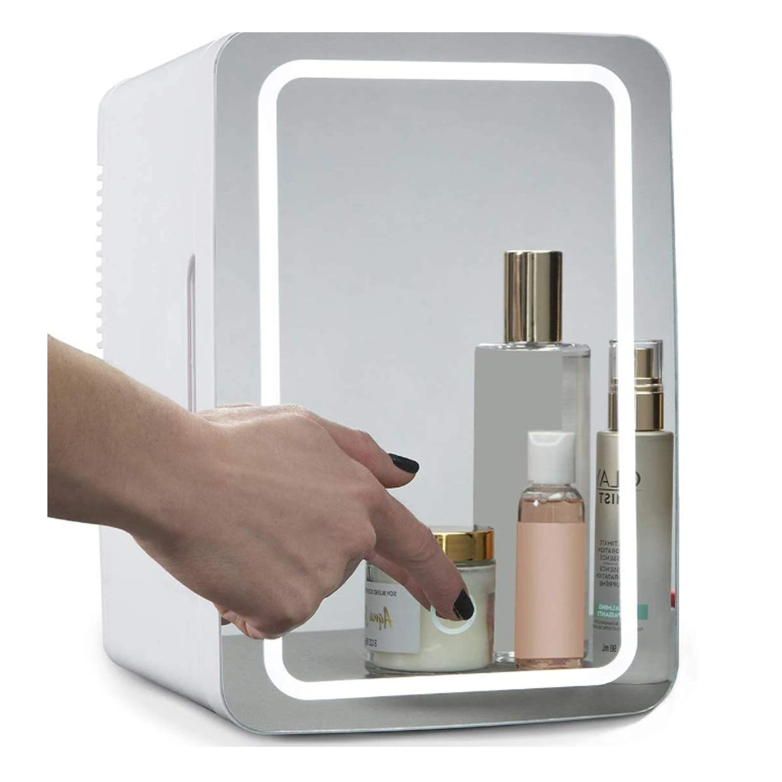 Mini Fridge Beauty Fridge, Glass Panel + LED Lighting, With Hot And Cold Settings, For Makeup And Skin Care, 8 Liters, For Bedroom, Office, Sleep, Car (Color : White)