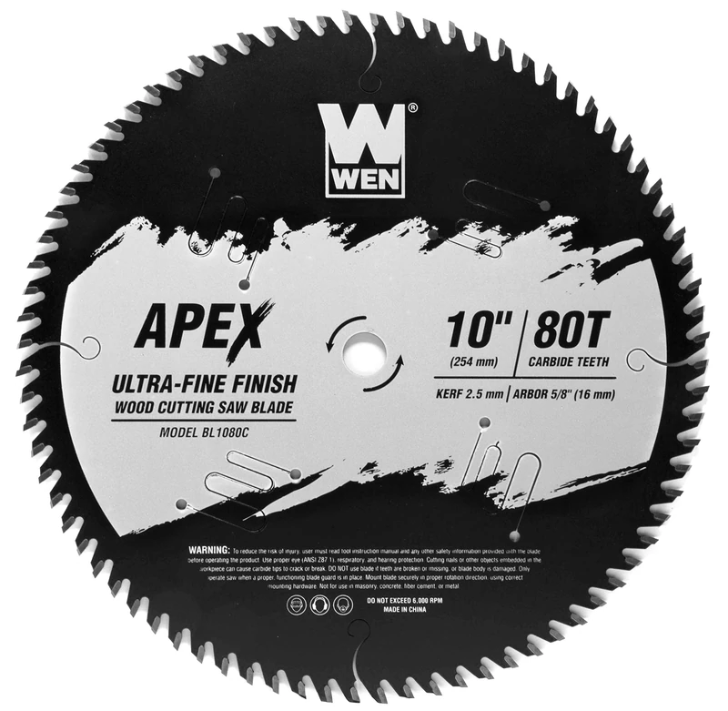 WEN BL1080C Apex 10-Inch 80-Tooth Carbide-Tipped Ultra-Fine-Finish Woodworking Saw Blade