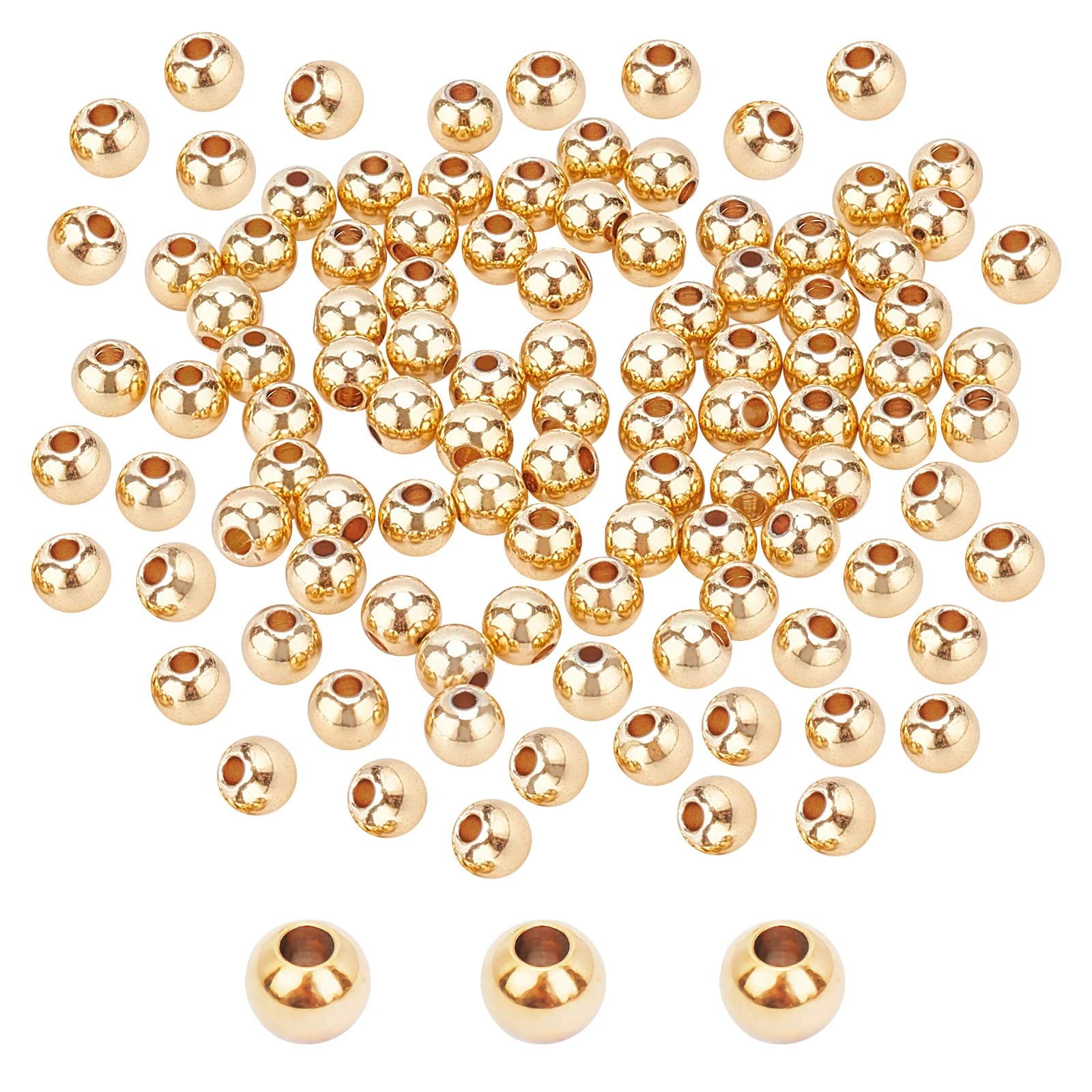 PH PandaHall 6mm 14K Gold Plated Beads, 150pcs Long-Lasting Plated Round Ball Brass Seamless Smooth Beads Spacers for Stackable Necklace, Bracelet, Earring Jewellery Making