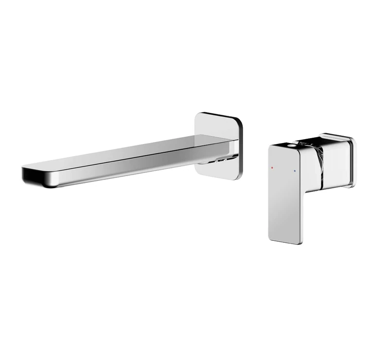 nuie WIN381 Windon | Modern Bathroom Wall Mount 2 Tap Hole Basin Mixer Tap with Lever Handle (No Plate), 70mm, Chrome