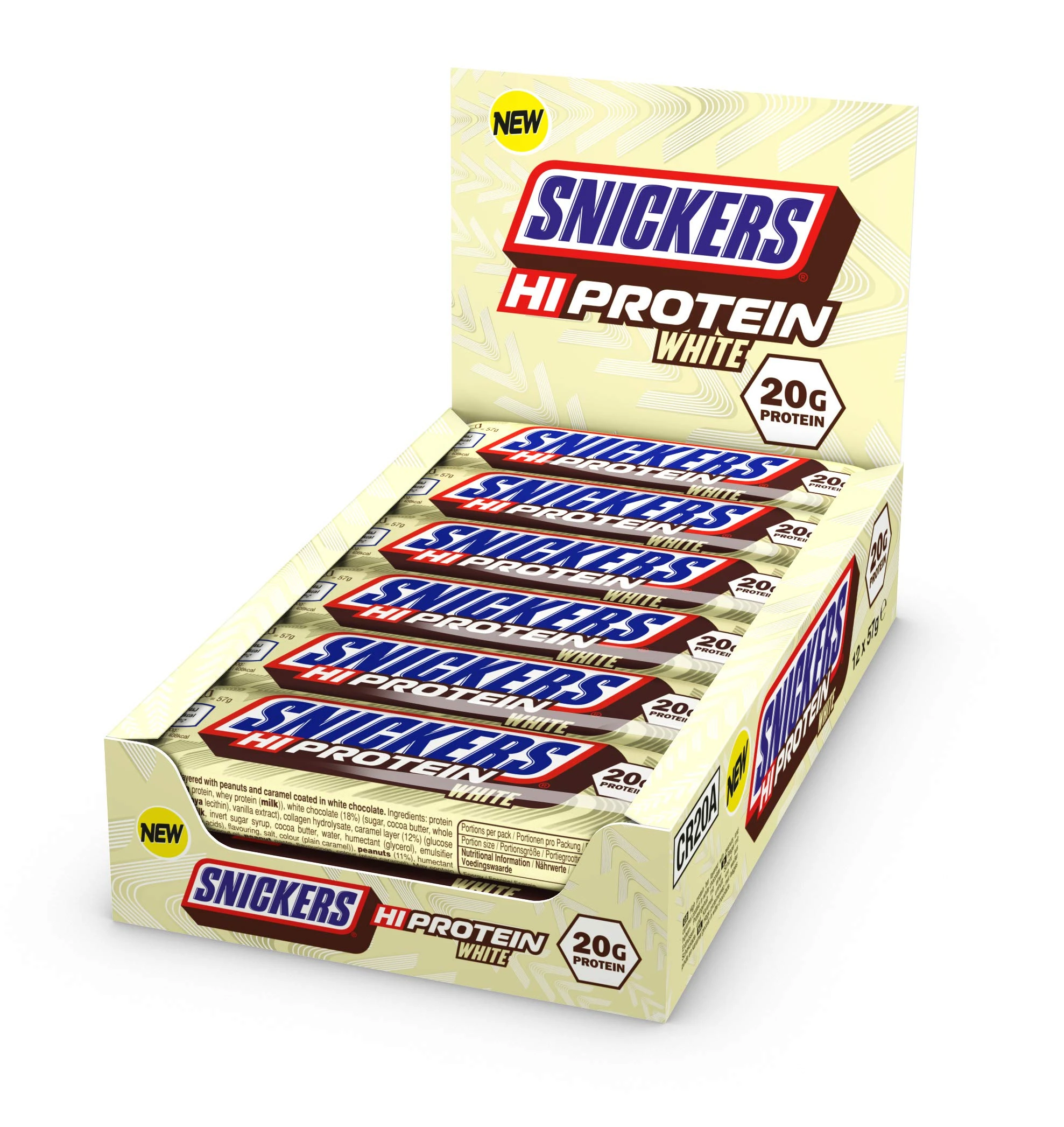 Snickers White Chocolate Protein Bars (12 x 57g), High Protein Energy Snack with Caramel, Peanuts and White Chocolate, 20g Protein
