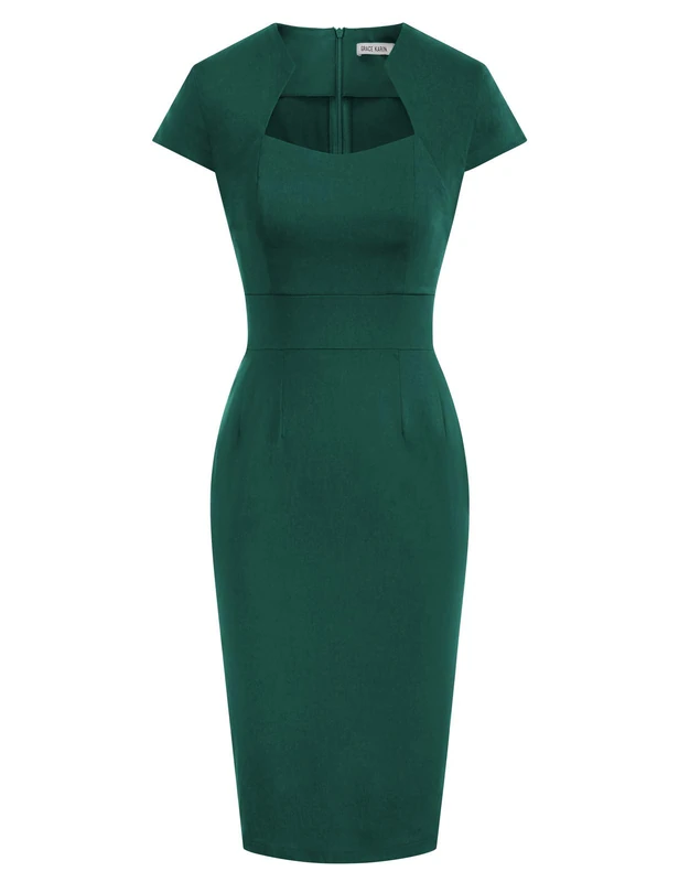 Grace Karin Women's 50s Vintage Pencil Dress Cap Sleeve Wiggle Dress CL7597 - Green - Small