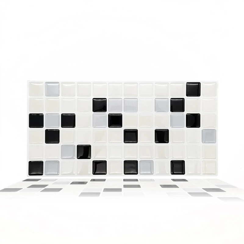 WALPLUS 36 Sheets 30x15cm Classic Black and White Mosaic Glossy 3D Tile Stickers 30x15cm Wall Splashbacks Vinyl Stick on Tiles Backsplash Peel and Stick Bathroom Kitchen Decor Tile Paint