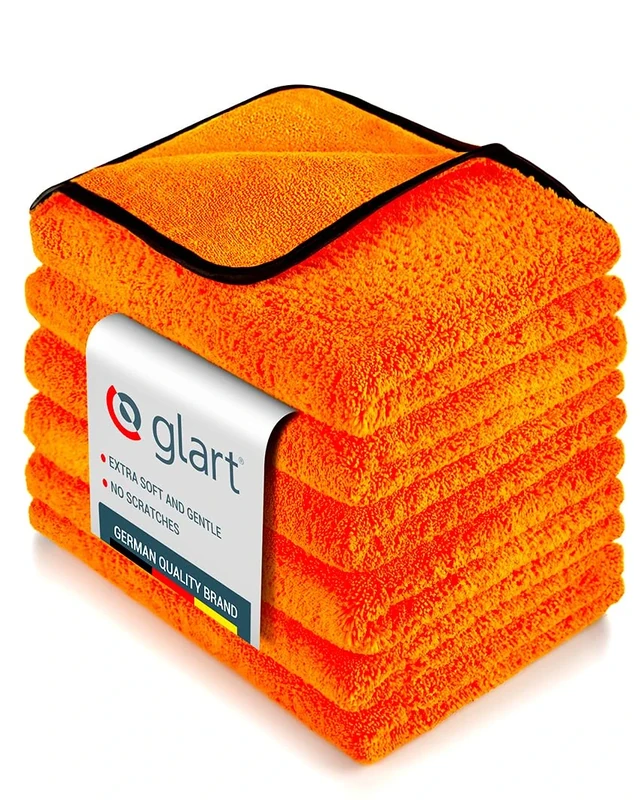 Glart 44WG6 Car Drying Towel XXL 90x60 cm 6-Piece Set, Microfiber Polishing Cloth Orange, Large Absorbent and Cleaning Cloth for Car, Motorcycle, Boat, Household, Soft, Paint-Friendly, Lint-Free