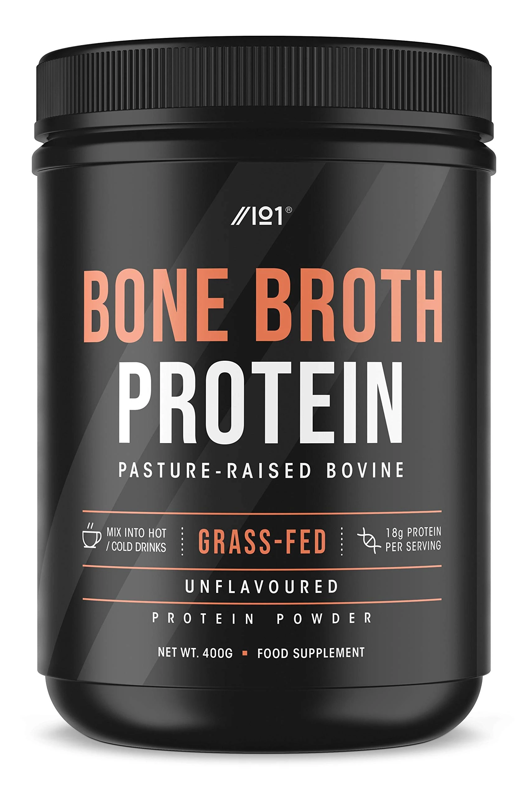 Bone Broth Beef Protein Powder - 400g - Unflavoured - 100% Grass-Fed & Pasture Raised Beef (20 Day Supply) by Alpha01