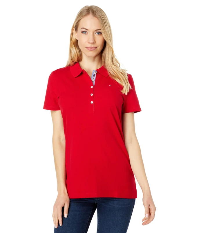 Tommy Hilfiger Women's Classic Short Sleeve Polo (Standard and Plus Size), Scarlet, Small