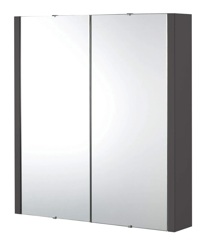 Nuie NVM913 Parade Modern Bathroom Wall Hung Contemporary Mirror Storage Cabinet, 600mm, Gloss Grey