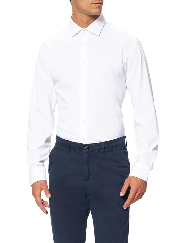 Seidensticker Men's Business Shirt - Slim fit - Easy to Iron - Kent Collar - Long Sleeves - Cotton Blend Weiß