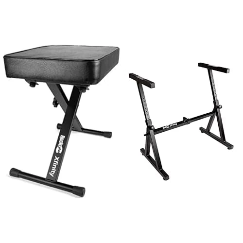 Rockjam Z-Frame Heavy Duty Keyboard Stand for Digital & Pianos & RJKBB100 Premium Adjustable Padded Keyboard Bench or Digital Piano Stool with lessons