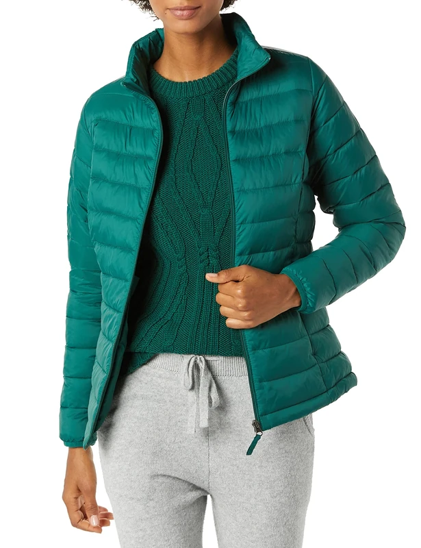 Amazon Essentials Women's Lightweight long-sleeved, water-resistant, packable puffer jacket (available in plus size), Dark Emerald Green, M
