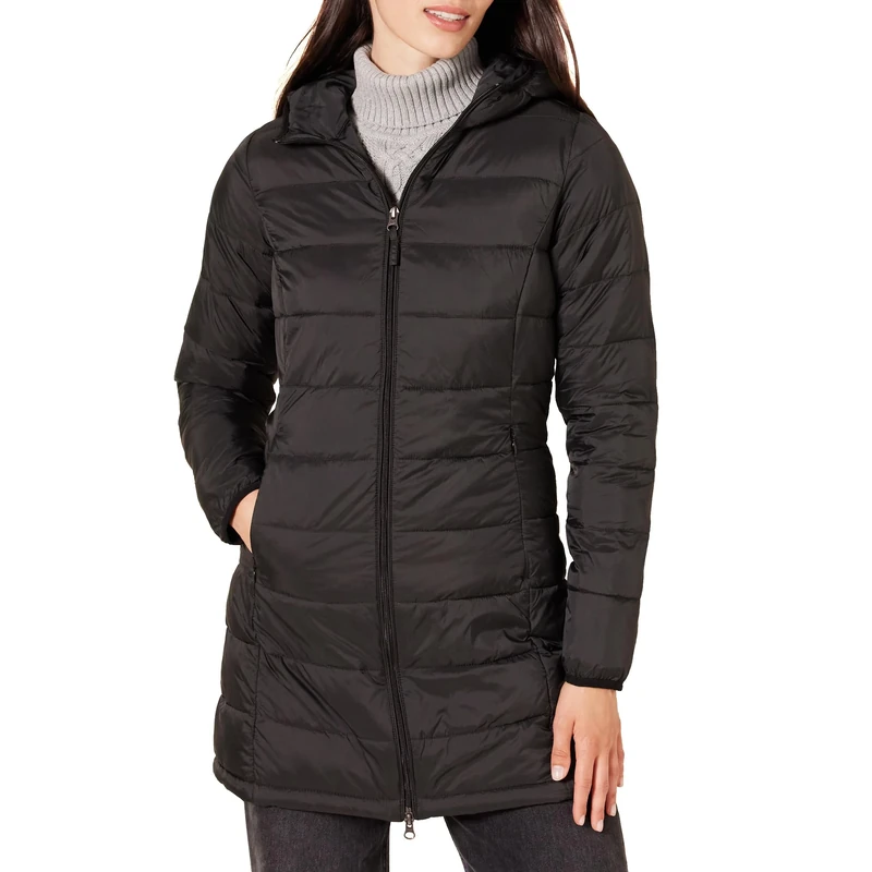 Amazon Essentials Women's Lightweight Water-Resistant Packable Hooded Puffer Coat (Available in Plus Size), Black, XL Plus
