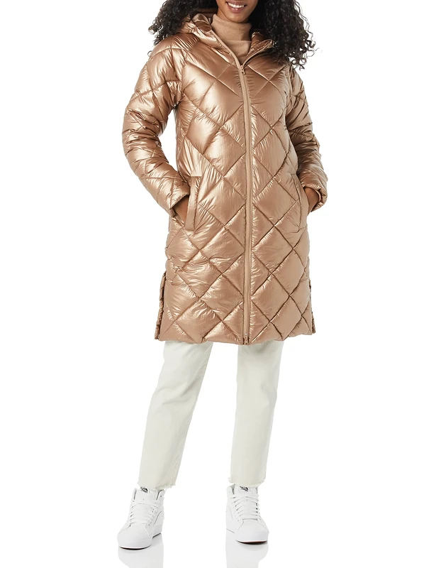 Amazon Essentials Women's Heavyweight Diamond Quilted Knee Length Puffer Winter Coat, Metallic Taupe, XX-Large