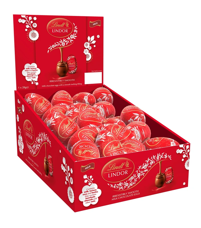 Lindt Lindor Milk Chocolate Egg Display Tray 28g – Mini Milk Chocolate Truffle with Smooth Melting Filling – Easter Chocolate Treat – Easter, gift