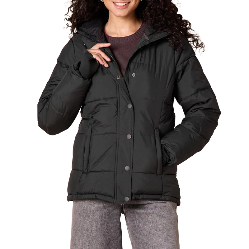 Amazon Essentials Women's Heavyweight Quilted Long-Sleeved Hooded Puffer Coat (Available in Plus Size), Black, XL Plus