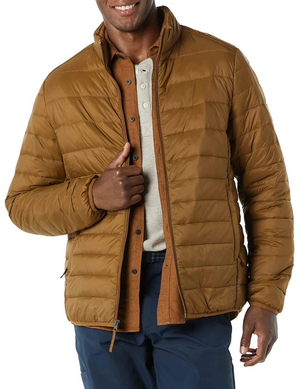 Amazon Essentials Men's Packable Lightweight Water-Resistant Puffer Jacket (Available in Big & Tall), Light Brown, XXL