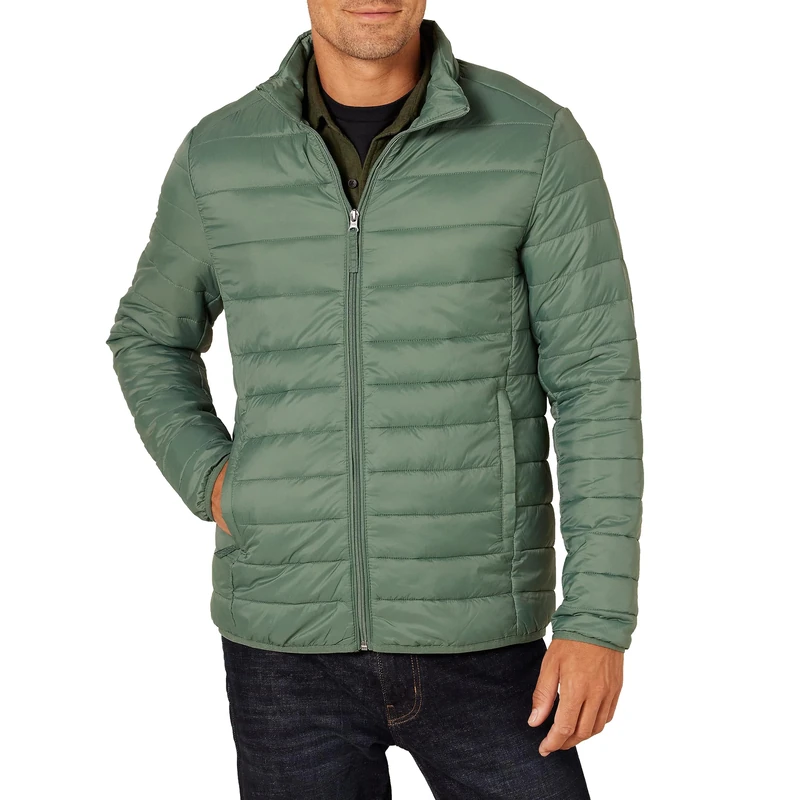 Amazon Essentials Men's Packable Lightweight Water-Resistant Puffer Jacket (Available in Big & Tall), Spruce Green, S