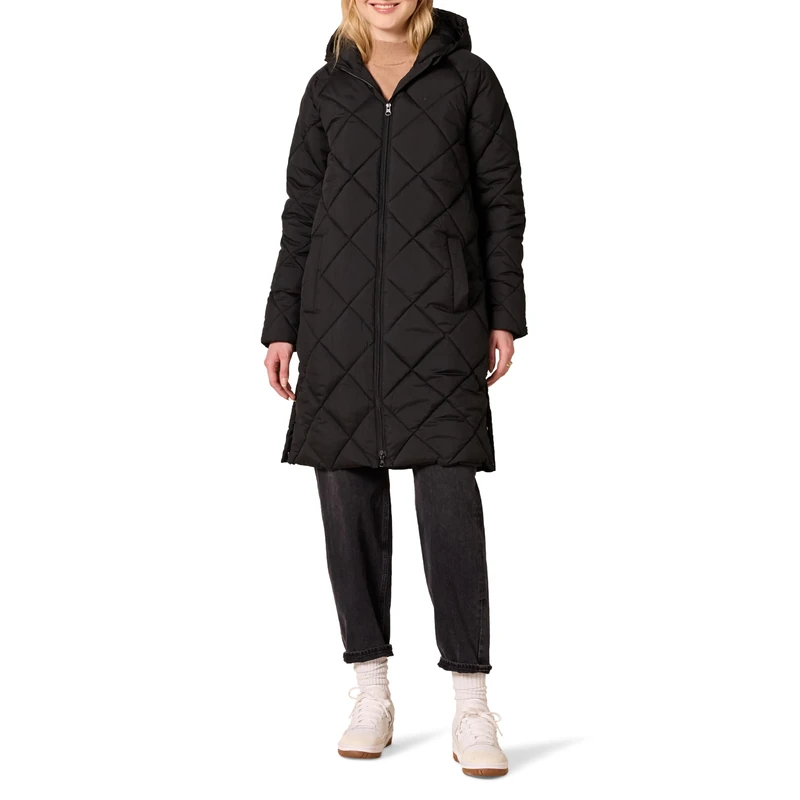 Amazon Essentials Women's Heavyweight Diamond Quilted Knee Length Puffer Winter Coat, Black, Large