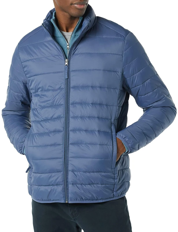 Amazon Essentials Men's Packable Lightweight Water-Resistant Puffer Jacket (Available in Big & Tall), Indigo, L