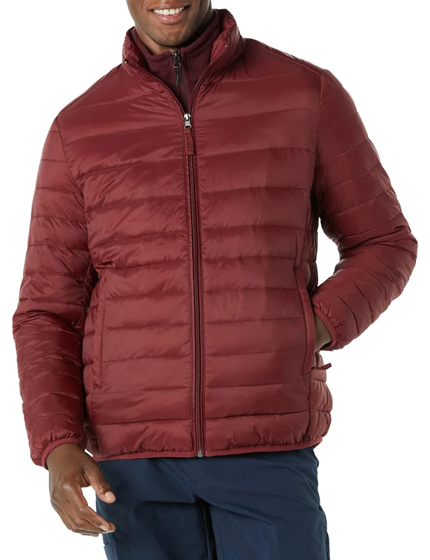 Amazon Essentials Men's Packable Lightweight Water-Resistant Puffer Jacket (Available in Big & Tall), Dark Red, M