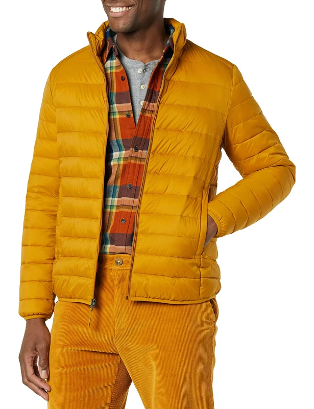 Amazon Essentials Men's Packable Lightweight Water-Resistant Puffer Jacket (Available in Big & Tall), Golden Yellow, XXL