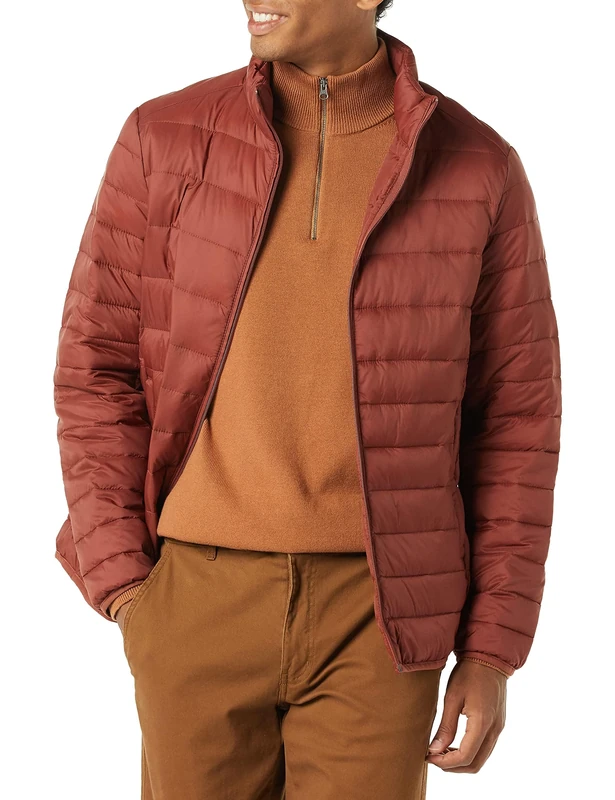 Amazon Essentials Men's Packable Lightweight Water-Resistant Puffer Jacket (Available in Big & Tall), Earth Red, XXL
