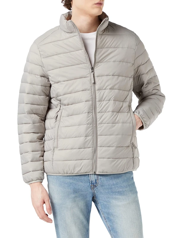 Amazon Essentials Men's Packable Lightweight Water-Resistant Puffer Jacket (Available in Big & Tall), Light Grey, M