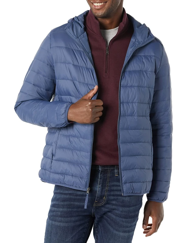 Amazon Essentials Men's Lightweight Water-Resistant Packable Hooded Puffer Jacket, Indigo, XXL
