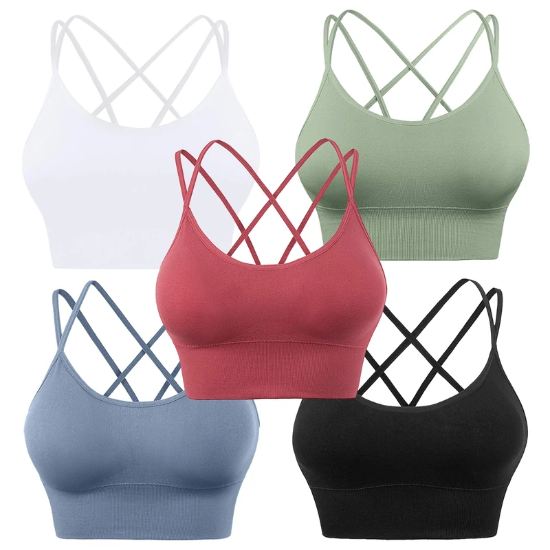 Evercute Cross Back Sport Bras Padded Strappy Criss Cross Cropped Bras for Yoga Workout Fitness