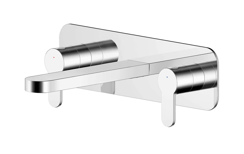 nuie ARV350 Arvan Modern Bathroom Round Wall Mount 3 Tap Hole Basin Mixer Tap with Lever Handles and Plate, 92mm, Chrome