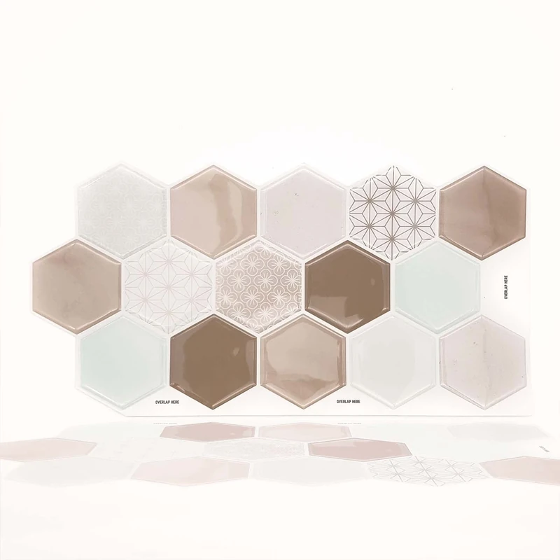 WALPLUS Honey Hexa Brown 60 Sheets Glossy 3D Hexagonal Tile Stickers 30x15cm Wall Splashbacks Vinyl Stick on Tiles Backsplash Peel and Stick Bathroom Kitchen Decor Tile Paint