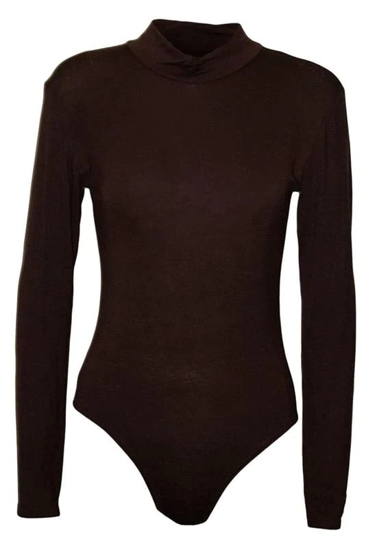 BODYWEAR LTD Ladies Turtle Neck Bodysuit Ladies Long Sleeve Stretch Leotard Top Sizes (Dark Brown, 8-10)