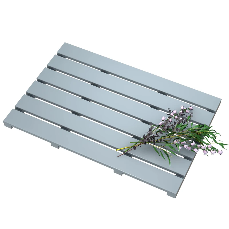Bamboo Wooden Bath Floor Mat for Luxury Shower - Non-Slip Bathroom Waterproof Carpet for Indoor or Outdoor Use (Grey) - Image 1