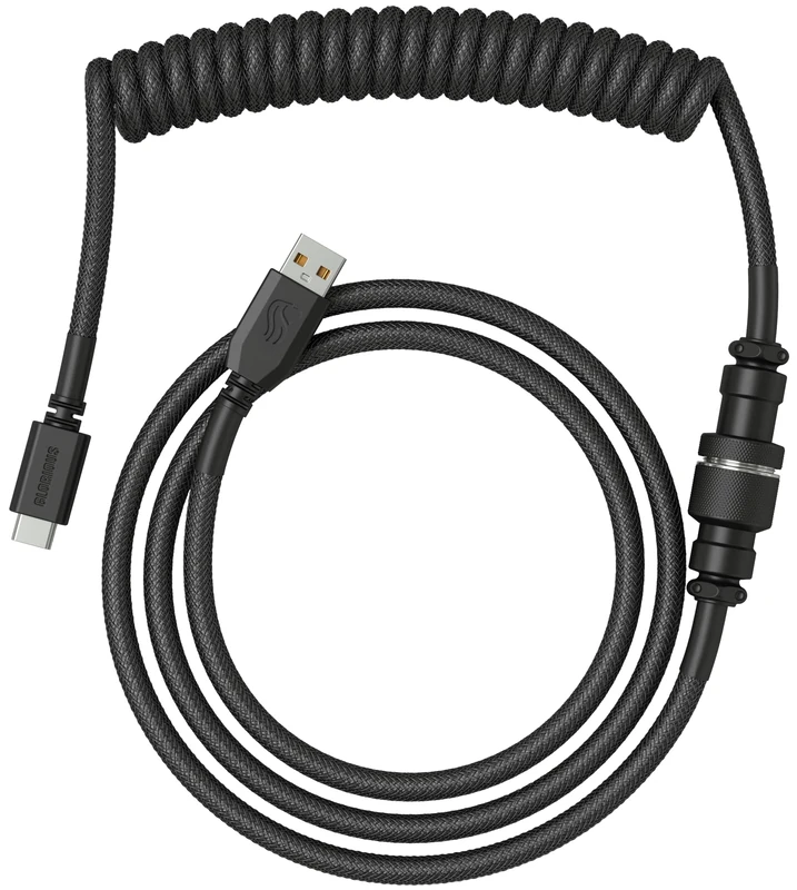 GLORIOUS Gaming Premium Coiled Keyboard Cable - Gold Plated USB-A (PC) to USB-C (Keyboard), Tangle Resistant, Double Braided Sleeving for Peak Durability, 5-Pin Aviator Mid-Connection - Phantom Black