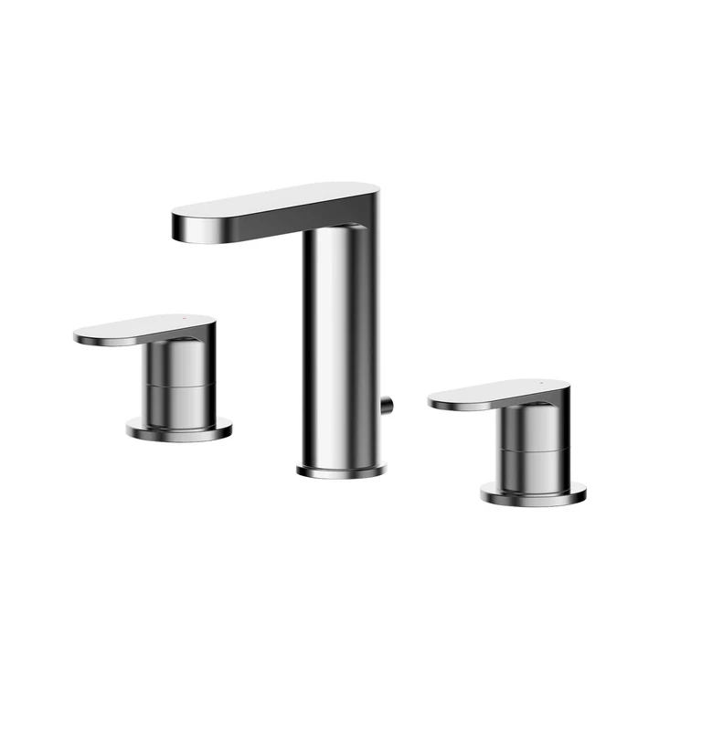 nuie BIN337 Binsey | Modern Bathroom Round 3 Tap Hole Basin Mixer Tap with Lever Handles and Pop-up Waste, 160mm, Chrome
