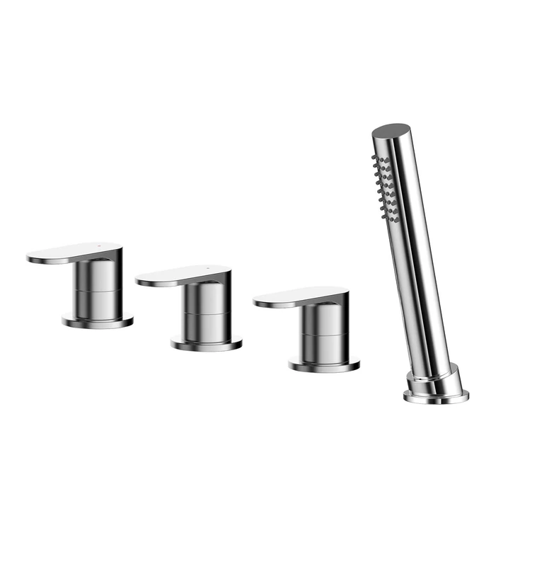 nuie BIN334 Binsey | Modern Bathroom Round Deck Mounted 4 Tap Hole Bath Shower Mixer Tap with Lever Handles (No Spout), 54mm, Chrome
