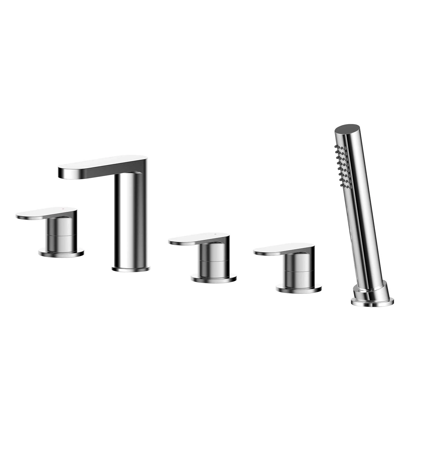 Nuie BIN314 Binsey Modern Bathroom Round Deck Mounted 5 Tap Hole Bath Shower Mixer with Lever Handles, 135mm, Chrome