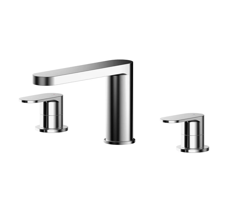 nuie BIN333 Binsey | Modern Bathroom Round Deck Mounted 3 Tap Hole Bath Filler Tap with Lever Handles, 135mm, Chrome