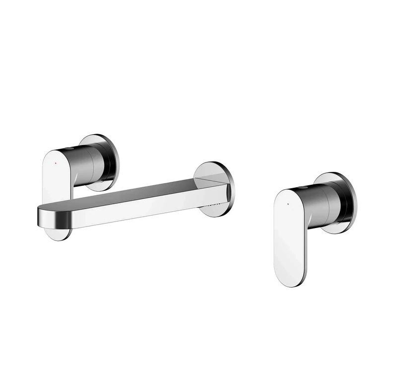 nuie BIN317 Binsey | Modern Bathroom Round Wall Mount 3 Tap Hole Basin Mixer Tap with Lever Handles (No Plate), 75mm, Chrome