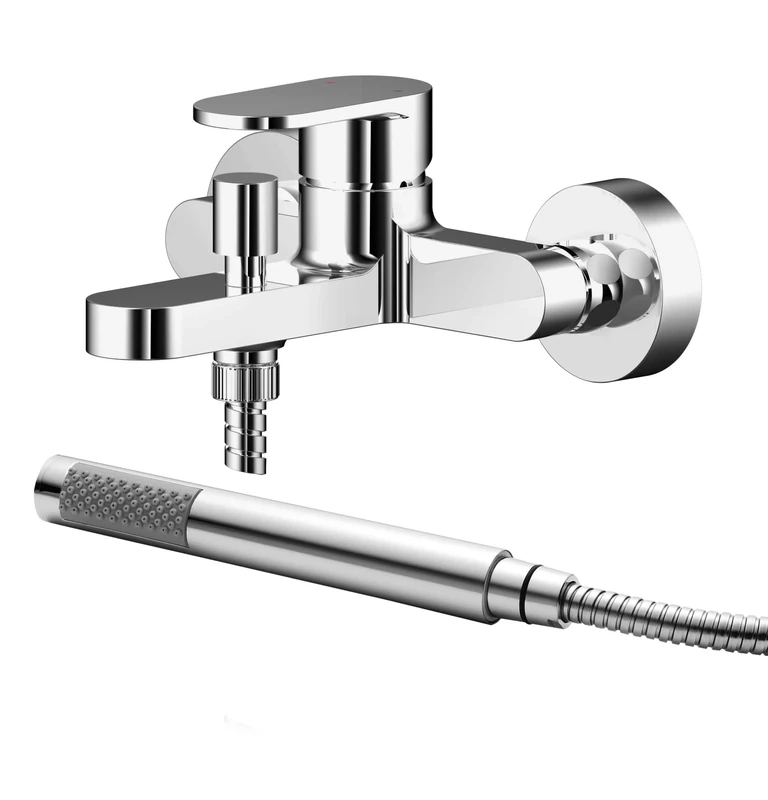 nuie BIN316 Binsey | Modern Bathroom Round Wall Mount Bath Filler Tap with Lever Handles and Shower Kit, 77mm, Chrome