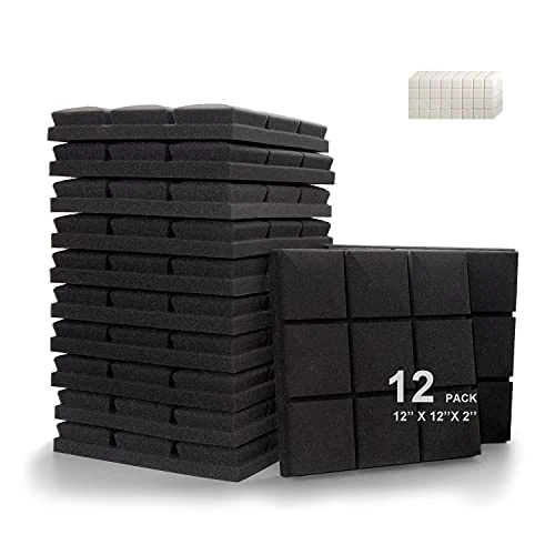 Acoustic Foam Panels, 12 Pack of 12''x12''x2'' Black Sound Foam Panels, Mushroom-shaped Studio Foam Panels, Soundproofing Foam Panels with Adhesive Tapes(12''x12''x2'', Black)……
