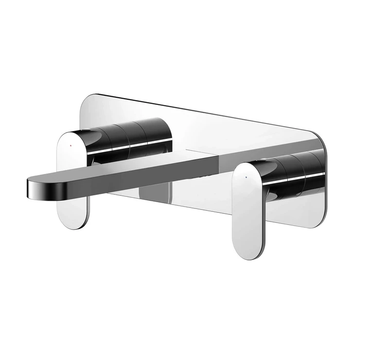nuie BIN350 Binsey | Modern Bathroom Round Wall Mount 3 Tap Hole Basin Mixer Tap with Lever Handles and Plate, 75mm, Chrome
