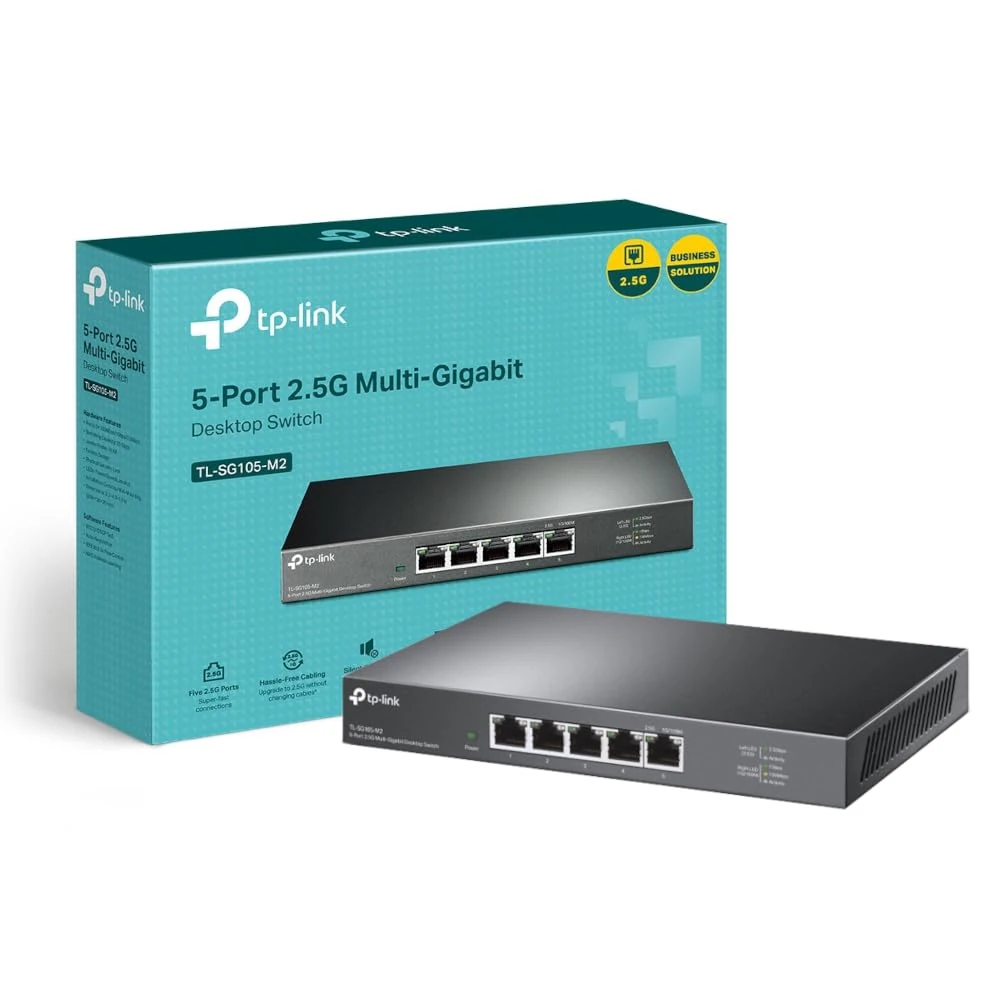 TP-Link TL-SG105-M2 Unmanaged 5-Port 2.5G Multi-Gigabit Network Switch, Desktop & Wall-Mounting, 2.5GE LAN Ports for WiFi 6 Networking, 802.1p/DSCP QoS, Auto MDI/MDIX Ethernet Splitter, Fanless Design