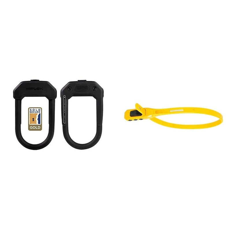 Hiplok Unisex's DX D Bicycle Lock, Black, 14 mm x 15 x 85 cm & Z Unisex Safety Lok Combo, Yellow