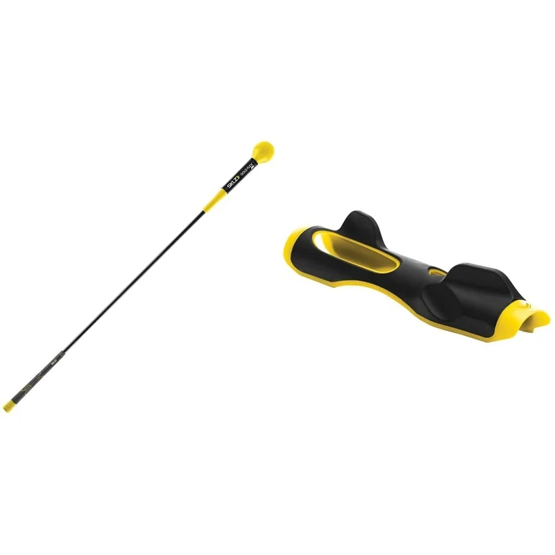 SKLZ Gold Flex, Golf Swing Trainer, Golf Accessories, Golf Training Aids, Flexible Fiberglass, Yellow/Black, 48'' / 122cm & Unisex Golf Grip Trainer Black, Black, One Size UK