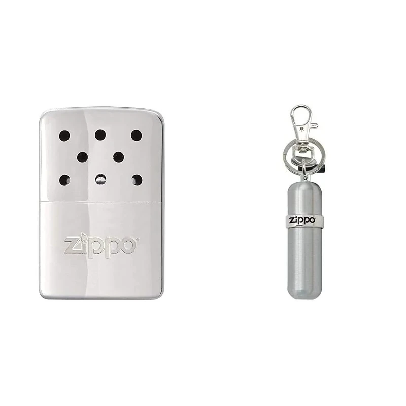 Zippo Unisex's Hour Heat 6 Easy Fill Re-Useable Hand Warmer, Chrome 6 Hr & Fuel Canister Keychain | Refill Lighter Fluid | Refill Windproof Lighter Refillable Hand warmer - Image 1