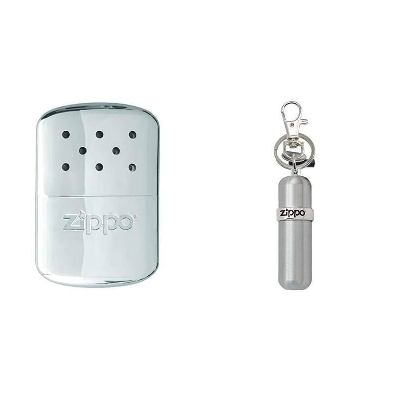 Zippo Unisex's Hour Heat Easy Fill Re-Useable Hand Warmer, Chrome 12 Hr & Fuel Canister Keychain | Refill Lighter Fluid | Refill Windproof Lighter Refillable Hand warmer - Image 1