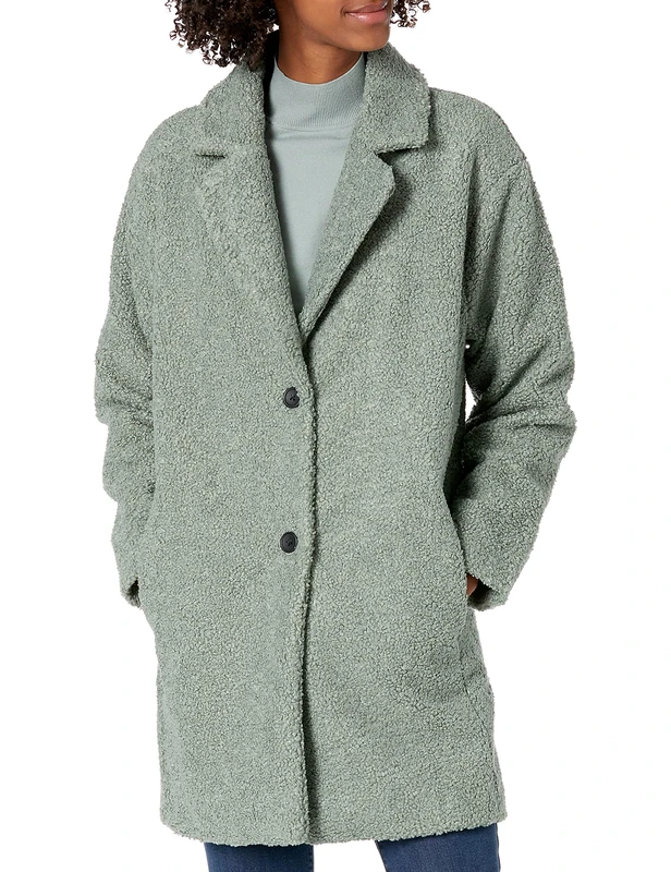 Amazon Essentials Women's Teddy Bear Fleece Oversized-Fit Lapel Jacket, Sage Green, S